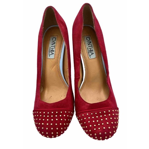Cynthia Rowley Halo Womens Heel Pump Size 6M Red Beaded Suede Round Toe - Picture 5 of 11